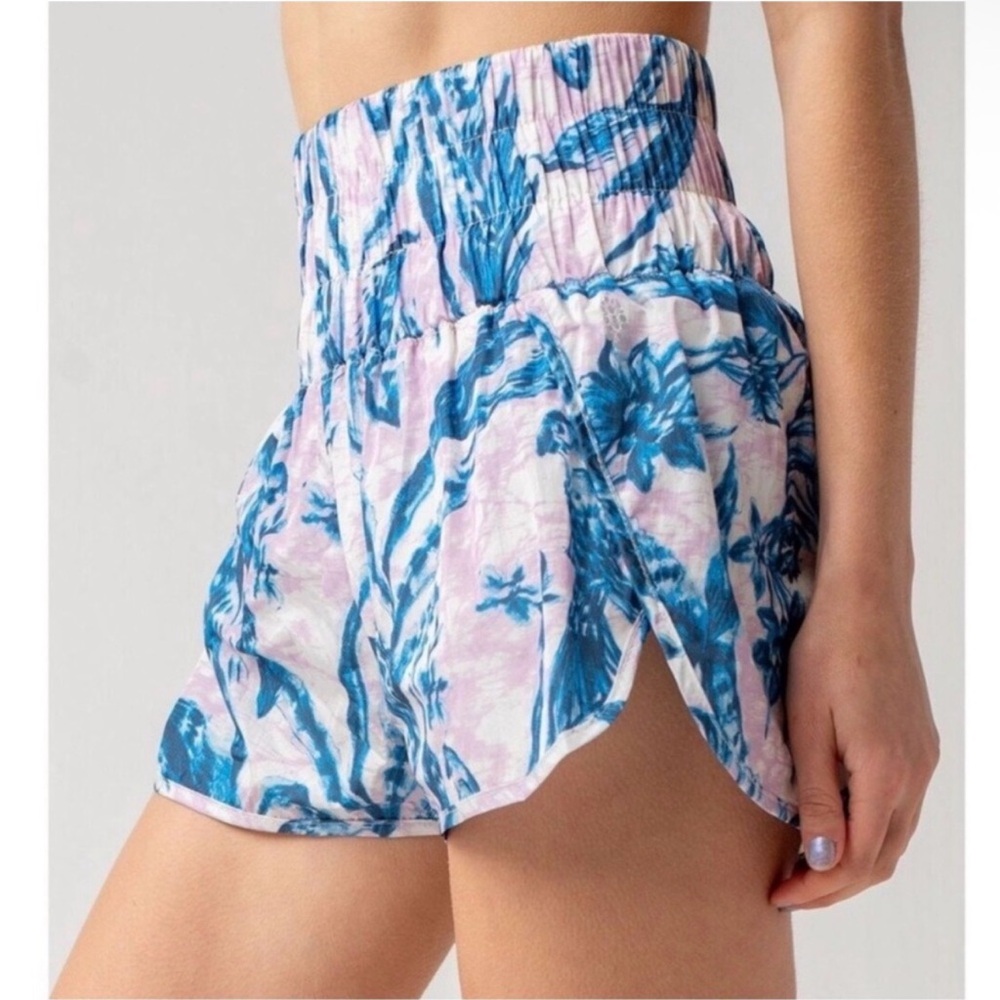 FP Movement by Free People High Waist Floral Shorts - Blue and Pink